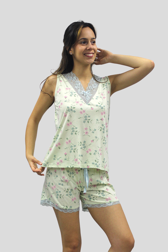 MS1515 Woman Sleeveless Printed Pyjama Set