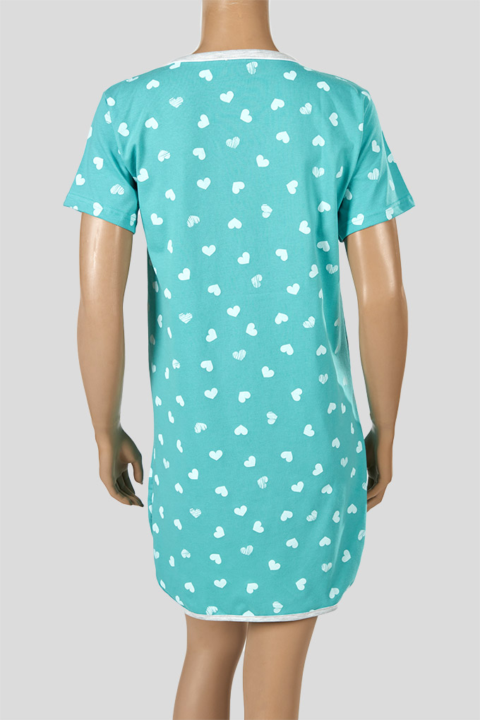 Hearts Woman Printed Night Shirt w/ Buttons