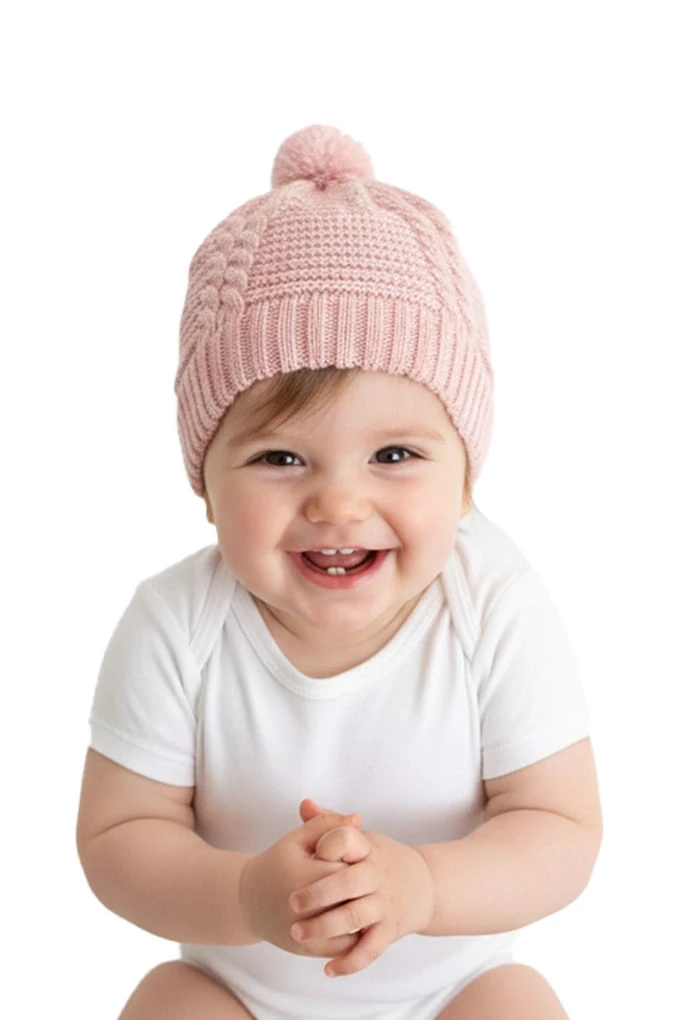 Knitted Baby Beanie w/ Pompom