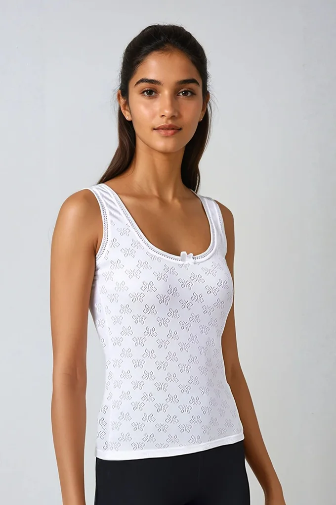 Camisola Manga Cava Jacquard c/ Laço Senhora