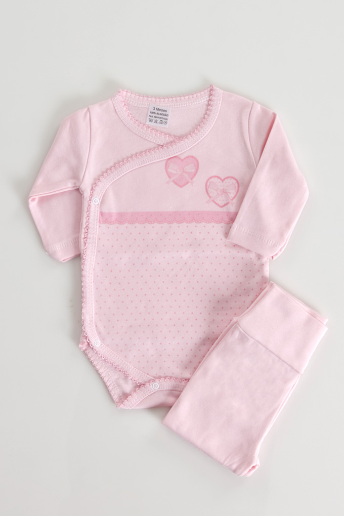 Thermal Open Side Printed Bodysuit w/ Pants 2 Hearts