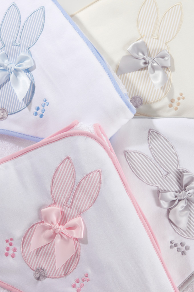 Stripes Bunny Embroidered Baby Towel