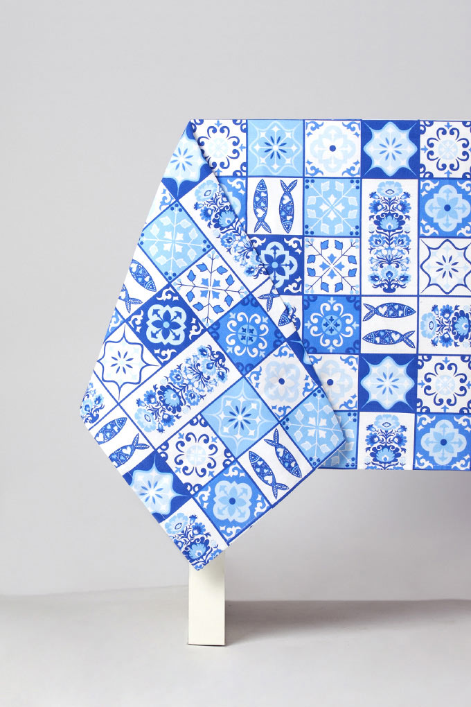 Blue Tiles Traditional Tablecloth