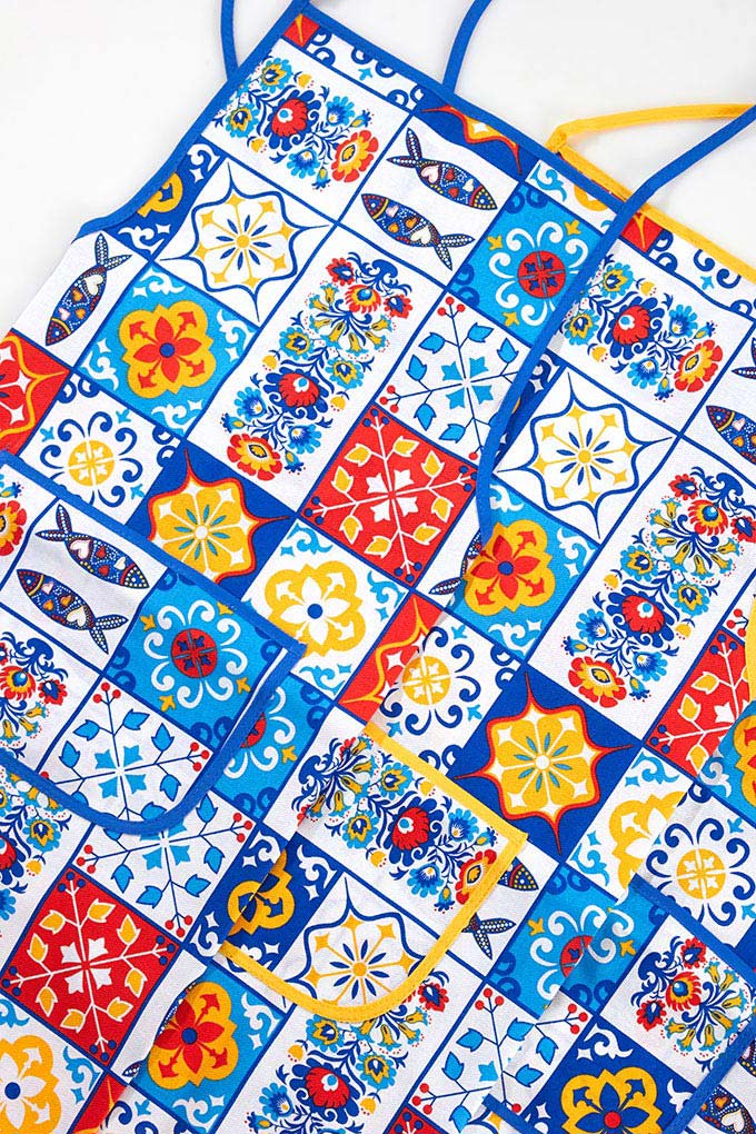 Colorful Tiles Traditional Kitchen Aprons