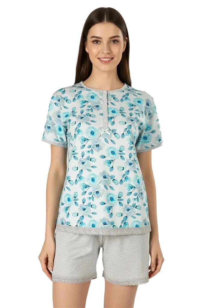Woman Printed Short Sleeve Pyjama Set 17015