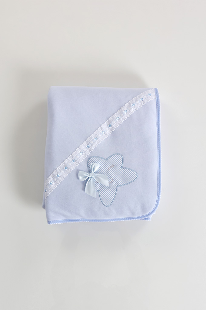 Star w/ Bow Embroidered Cotton Baby Blanket