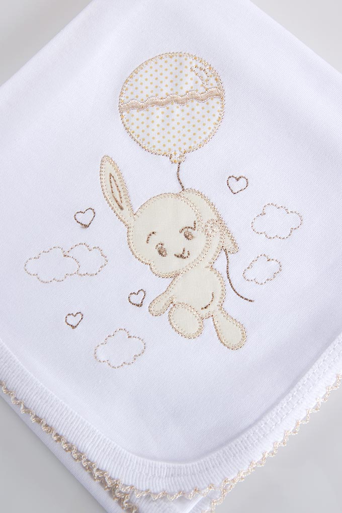 Rabbit w/ Balloon Embroidered Burp Cloth