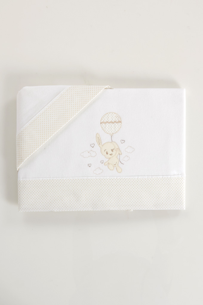 Rabbit w/ Balloon Embroidered Flannel Baby Sheets Set