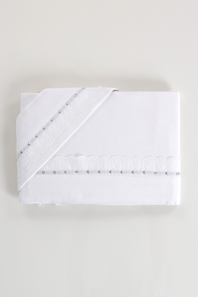 Laced Flannel Baby Sheets Set w/ Stripe