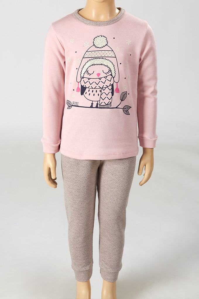 Girl Thermal Printed Pyjama Set Owl