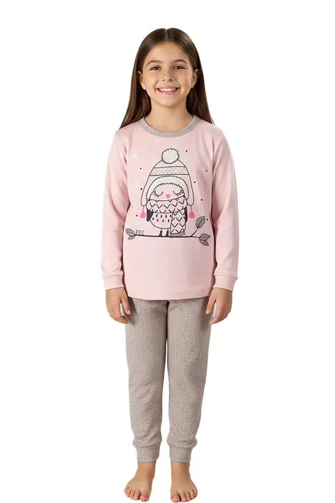 Girl Thermal Printed Pyjama Set Owl