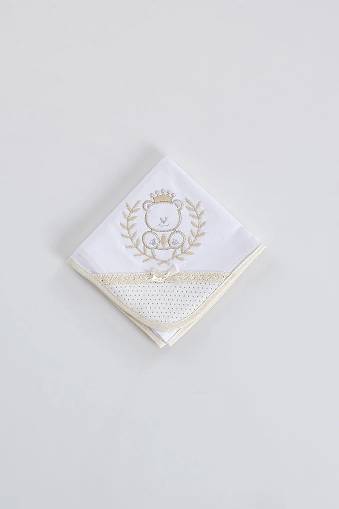 Bear w/ Lace Embroidered Burp Cloth