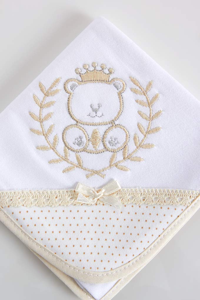 Bear w/ Lace Embroidered Burp Cloth