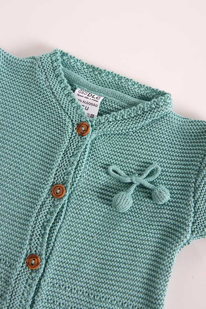 Knitted Baby Jacket Bow w/ Pompons