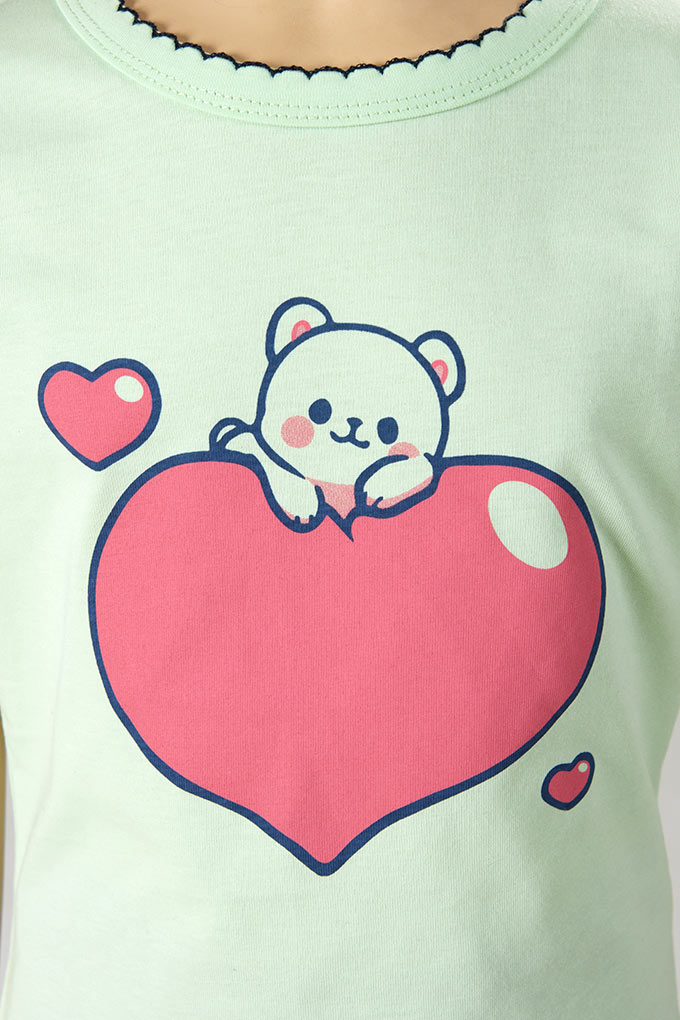 Pijama Estampado Manga Curta Menina Coração de Urso_3