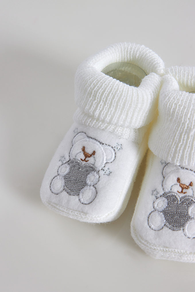 Heart Bear Embroidered Baby Booties