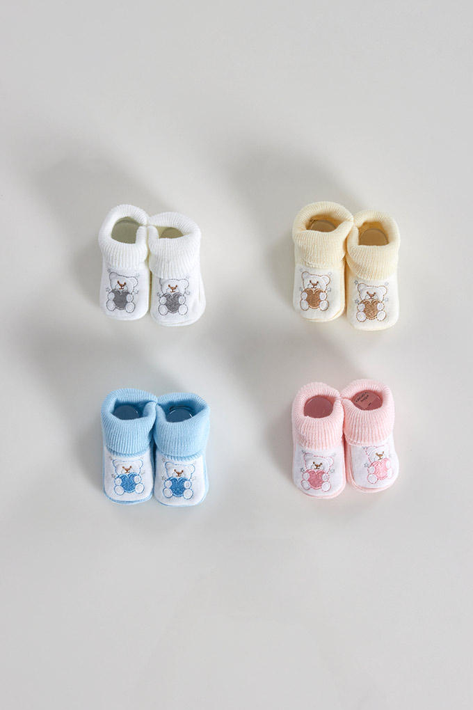 Heart Bear Embroidered Baby Booties