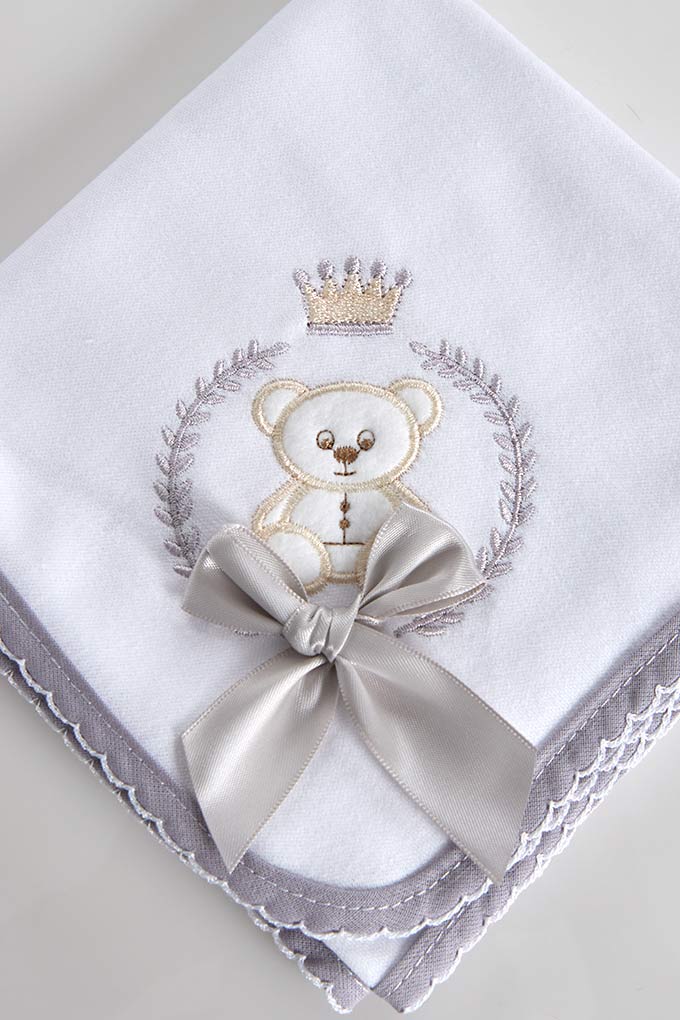 Prince Bear Embroidered Burp Cloth
