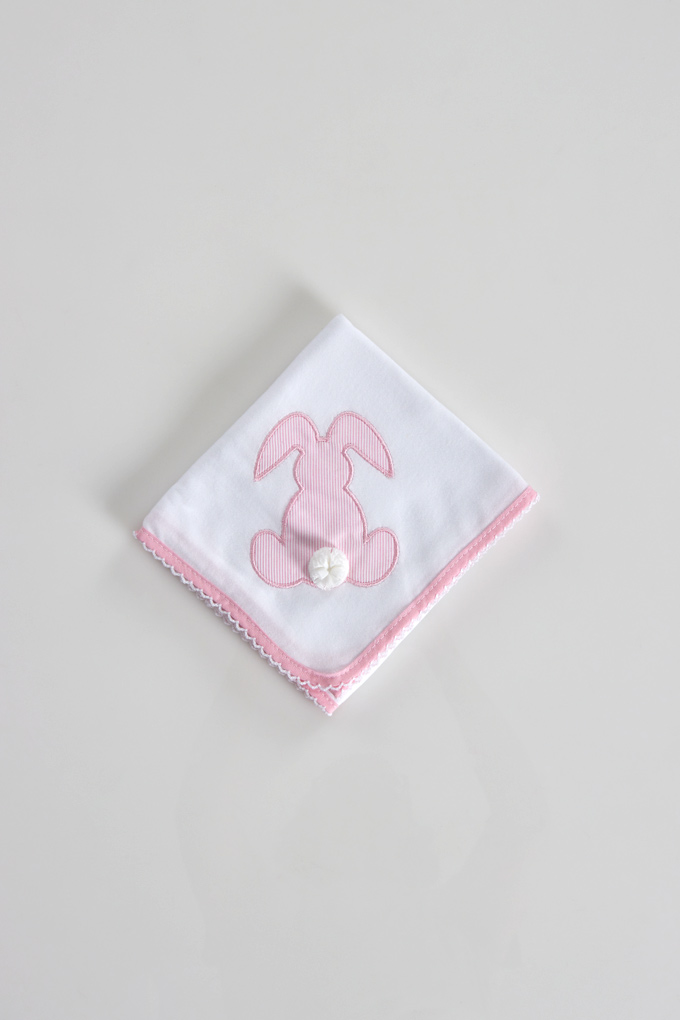 Bunny w/ Pompom Embroidered Burp Cloth