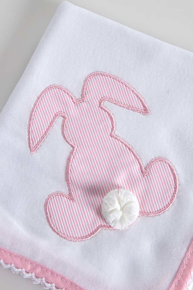 Bunny w/ Pompom Embroidered Burp Cloth