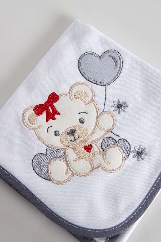 Bear w/ Balloon Embroidered Burp Cloth