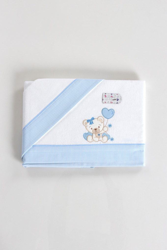 Bear w/ Balloon Embroidered Flannel Baby Sheets Set