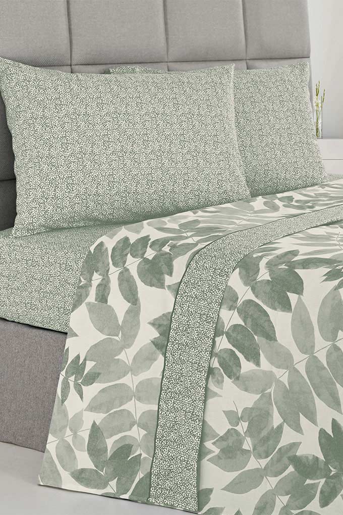 Leaves Flannel Sheets Set w/ Fitted Sheet