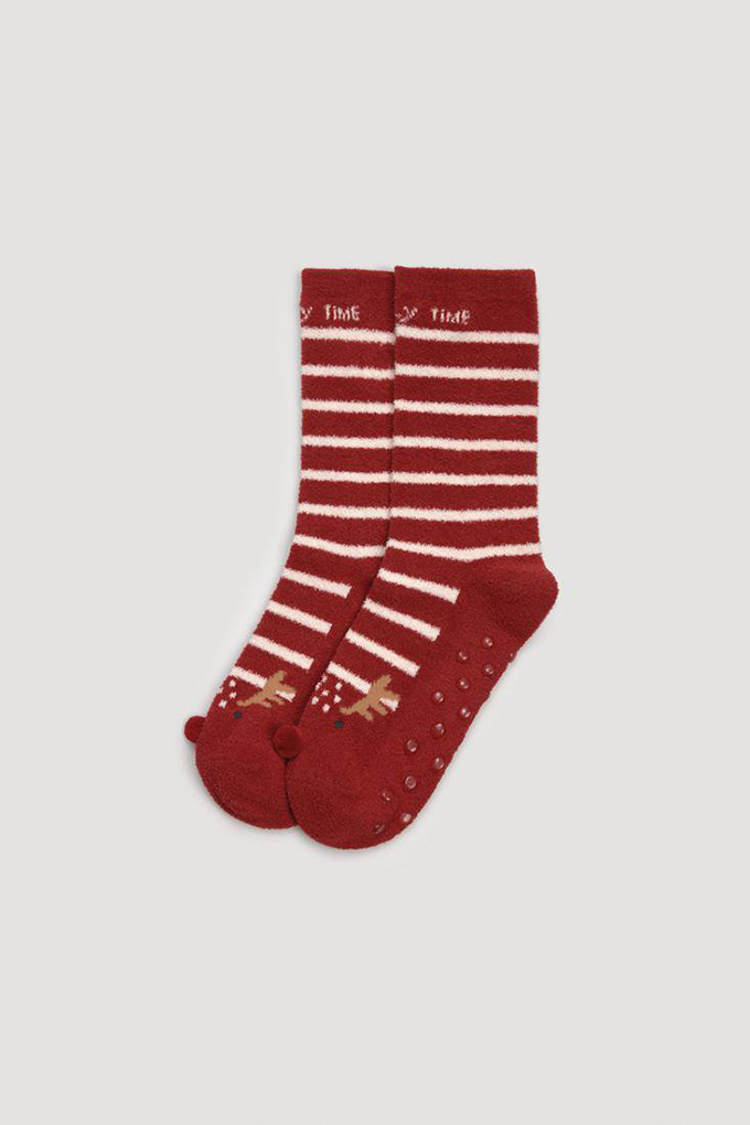 Non-slip Socks Reindeer w/ Pompom