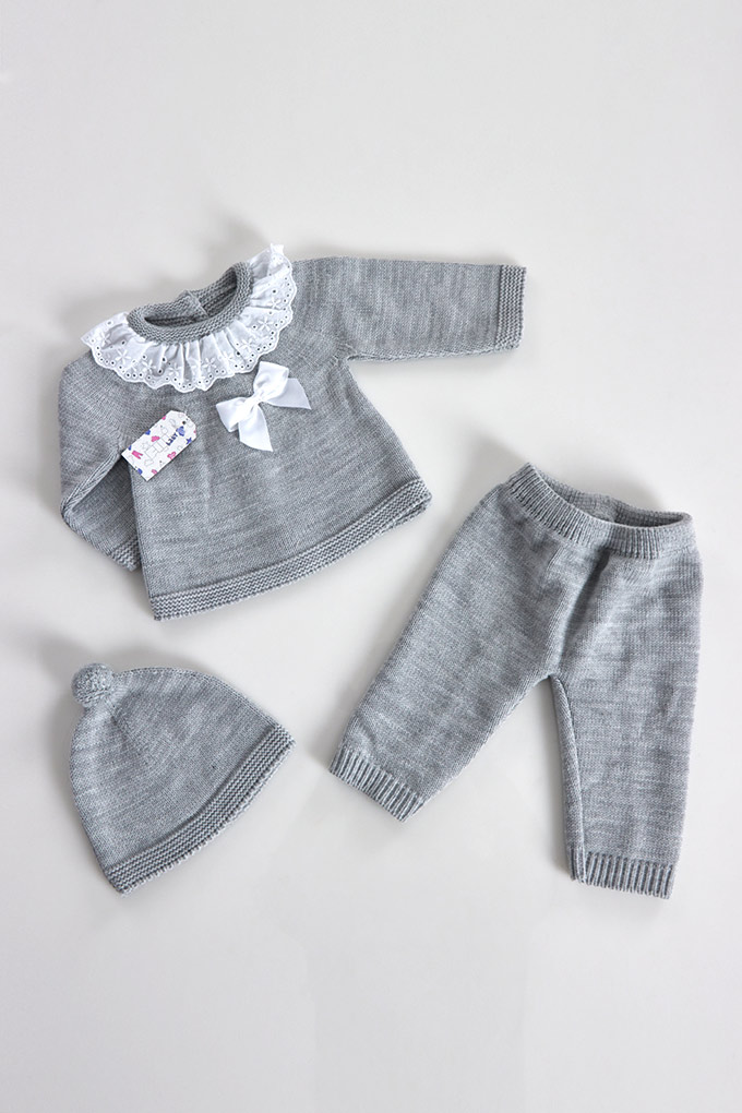 3 Pieces Baby Set w/ English Embroidery Collar