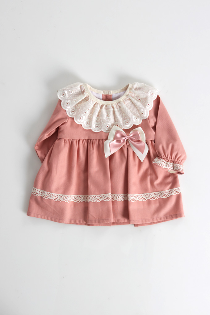 Flannel Thermal Baby Dress w/ Embroidered Collar