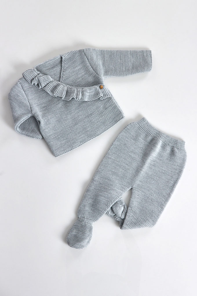 2 Pieces Knitted Baby Open Side Set