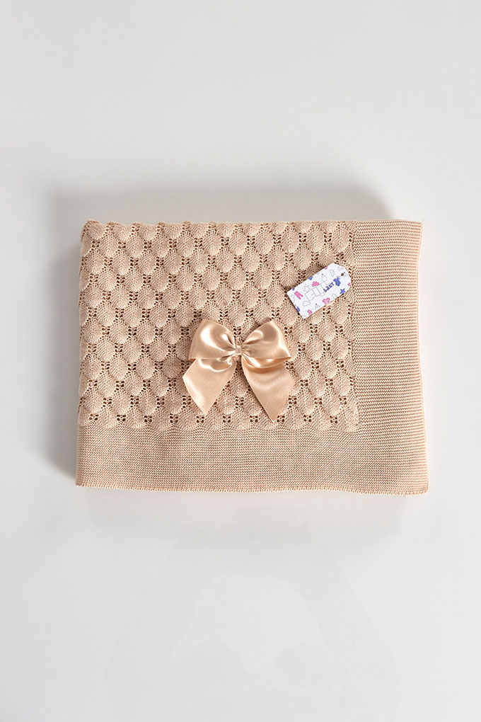 Perle Knitted Baby Blanket w/ Ribbon