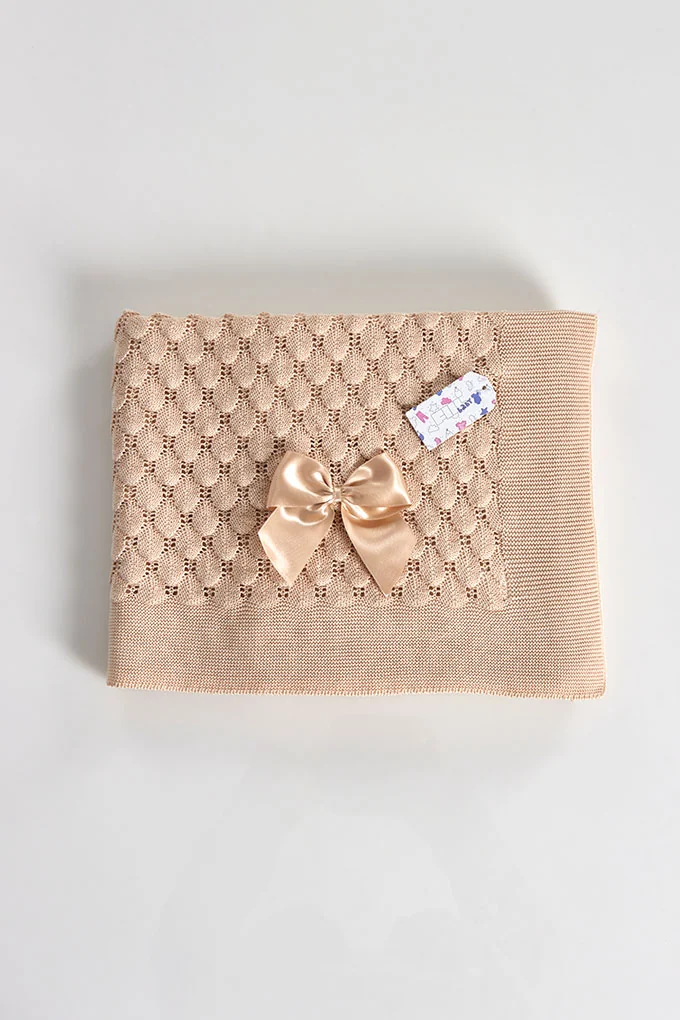 Perle Knitted Baby Blanket w/ Ribbon