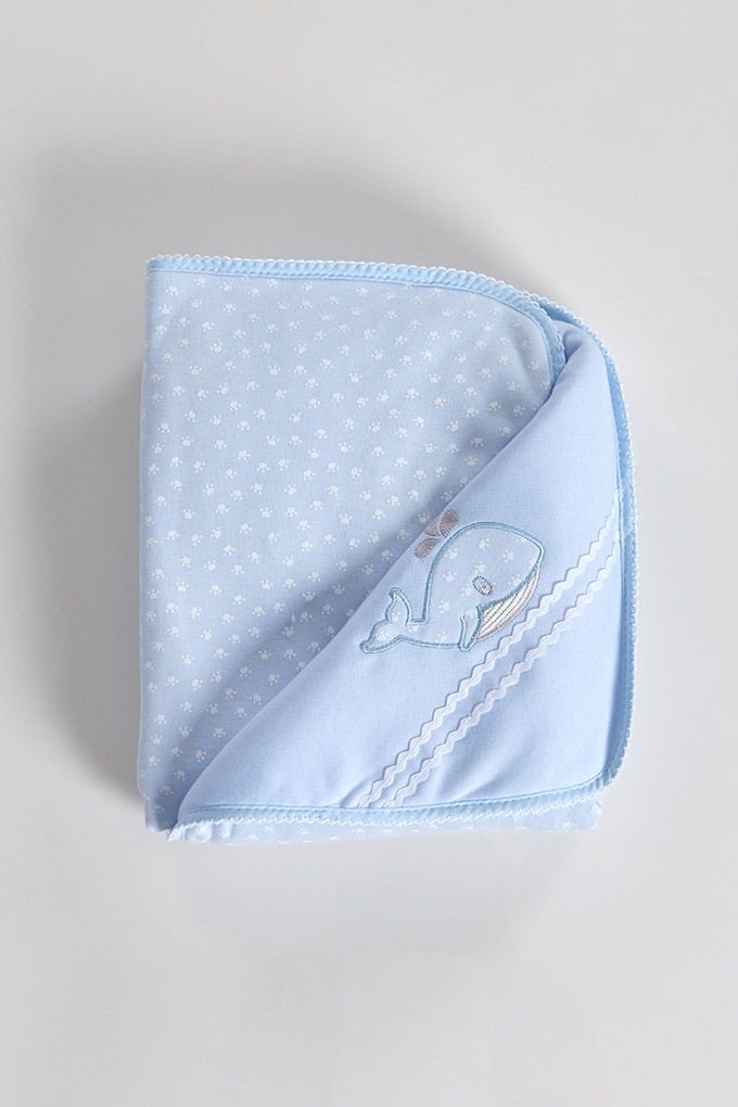 Whale Embroidered Cotton Baby Blanket