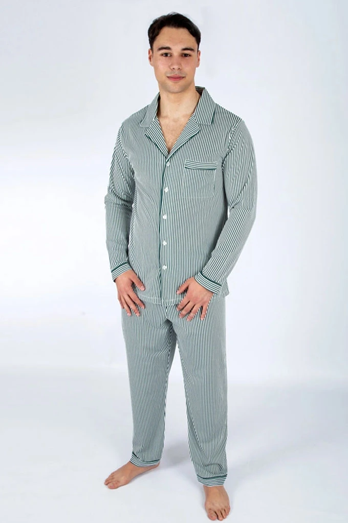 Man Striped Printed Jacket Pyjama Set