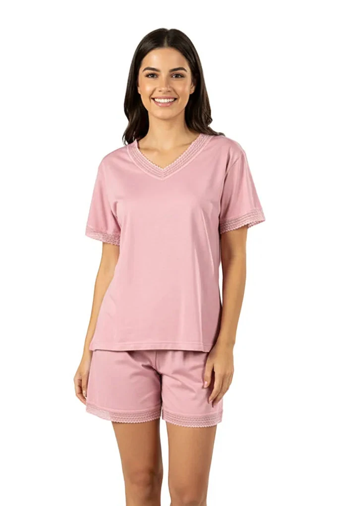 25001 Woman Short Sleeves Laced Pyjama Set