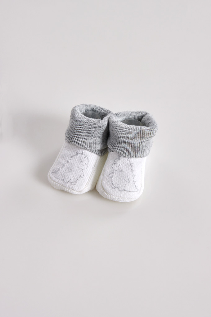 Dinosaurs Piquet Embroidered Baby Booties