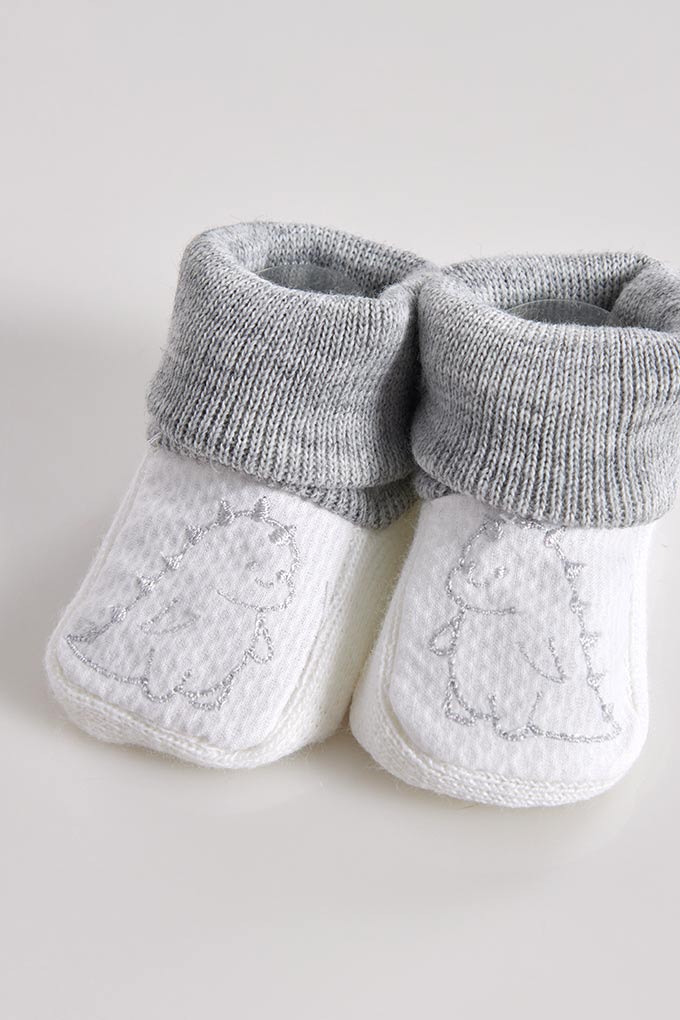 Dinosaurs Piquet Embroidered Baby Booties