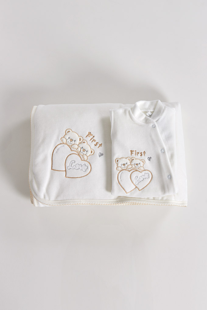 First Love Velvet Babygrow + Blanket Baby Set