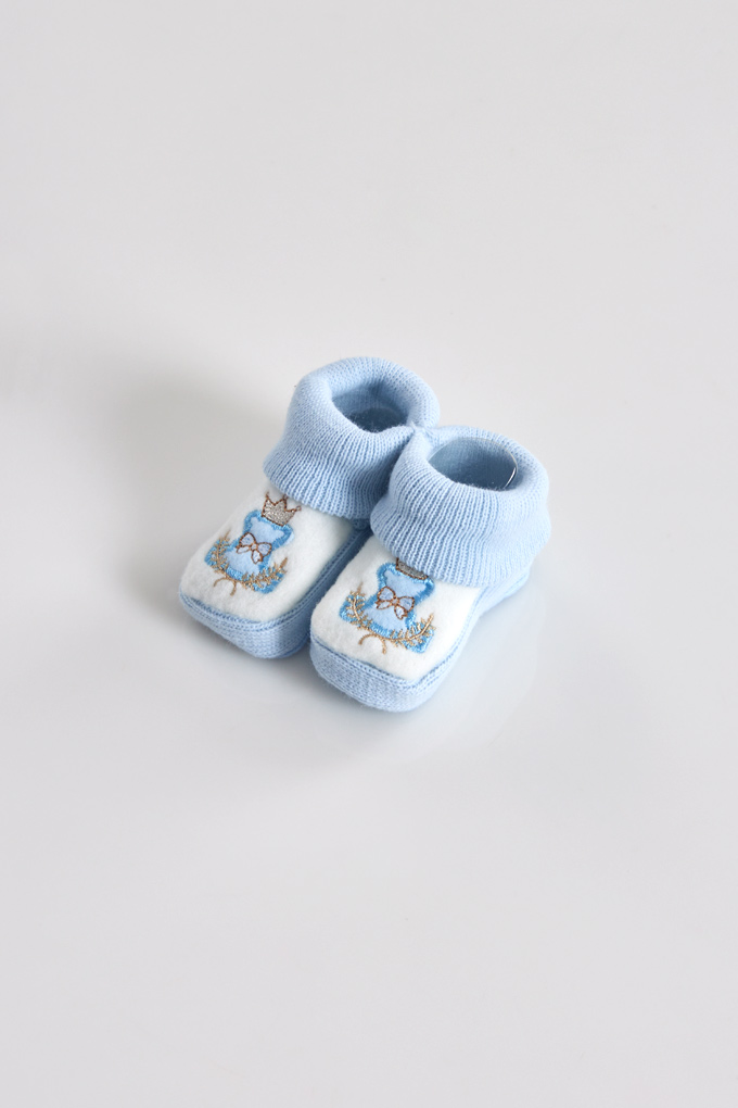 Bear King Embroidery Baby Booties