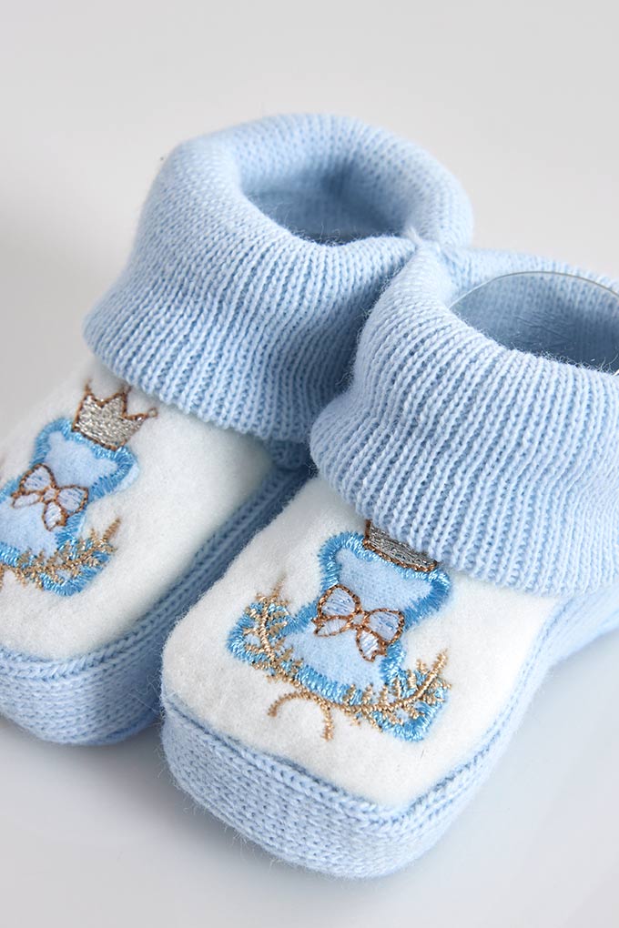 Bear King Embroidery Baby Booties