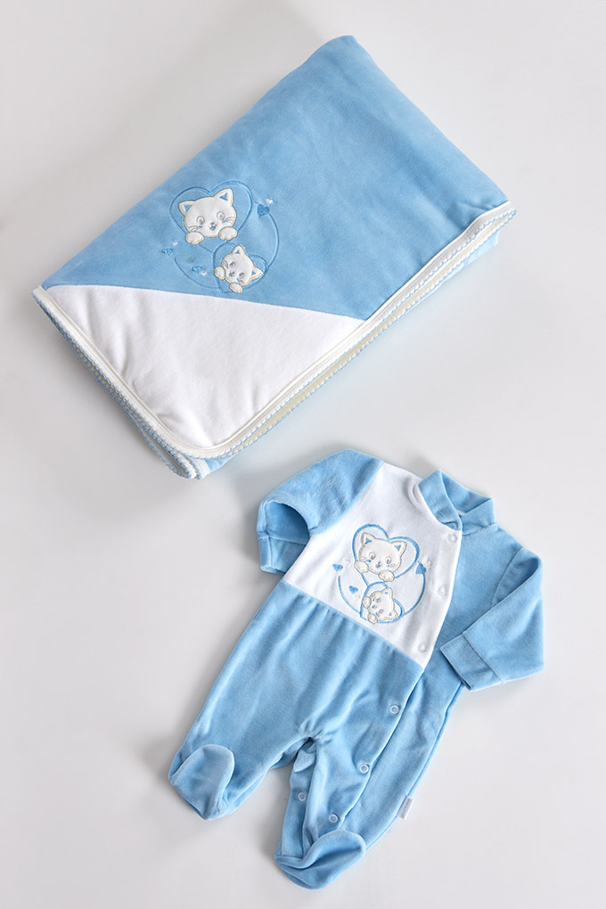 Kittens Velvet Babygrow + Blanket Baby Set