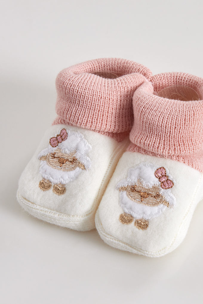 Sheep Embroidery Baby Booties