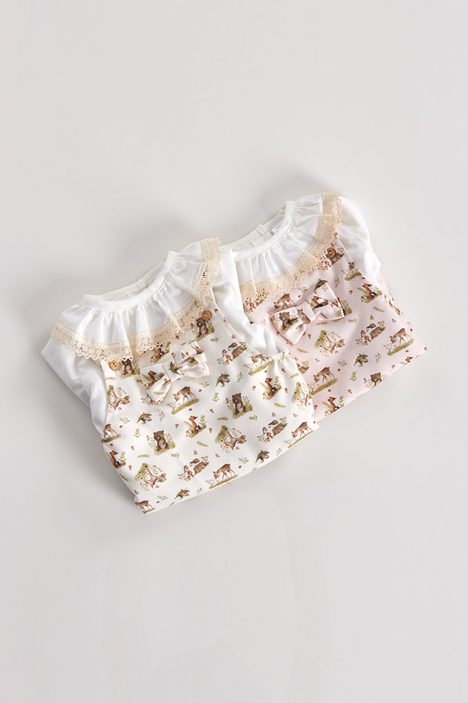 Printed Baby Romper w/ Laced Blouse
