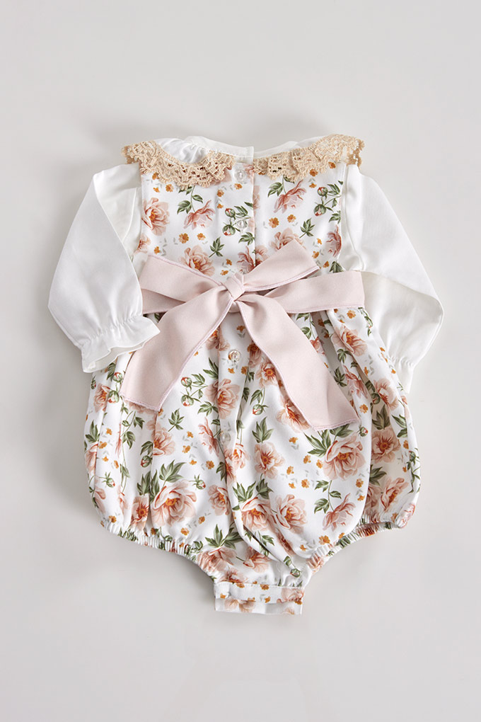 Printed Baby Dungaree w/ Laced Blouse