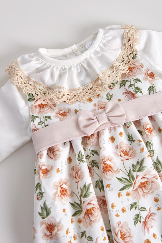 Printed Baby Dungaree w/ Laced Blouse