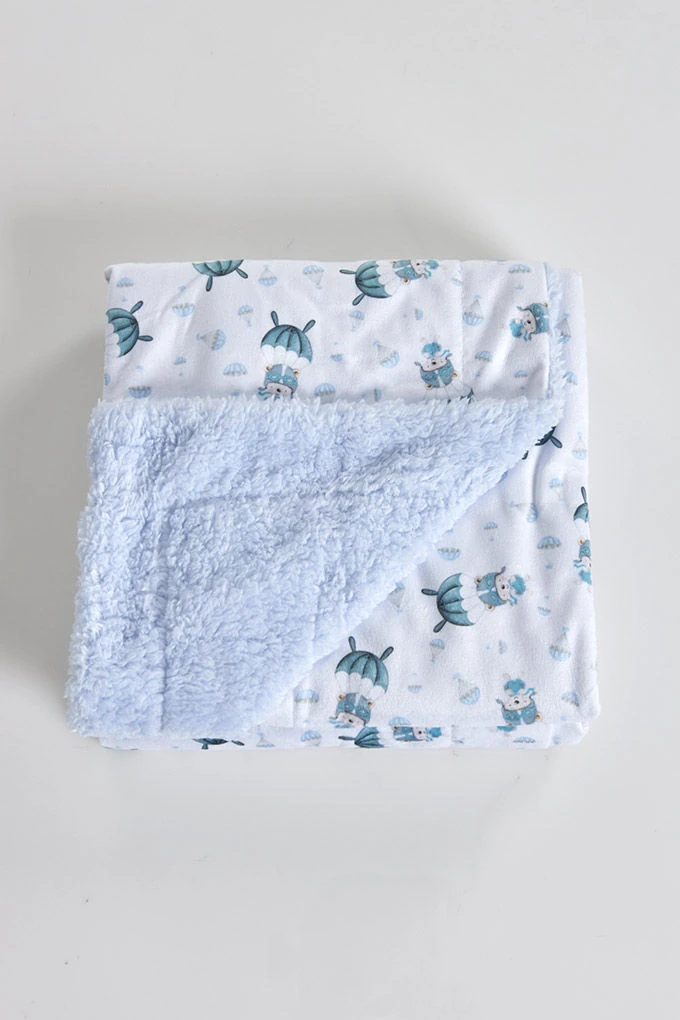 Parachuting Bear Printed Baby Blanket w/ Sherpa