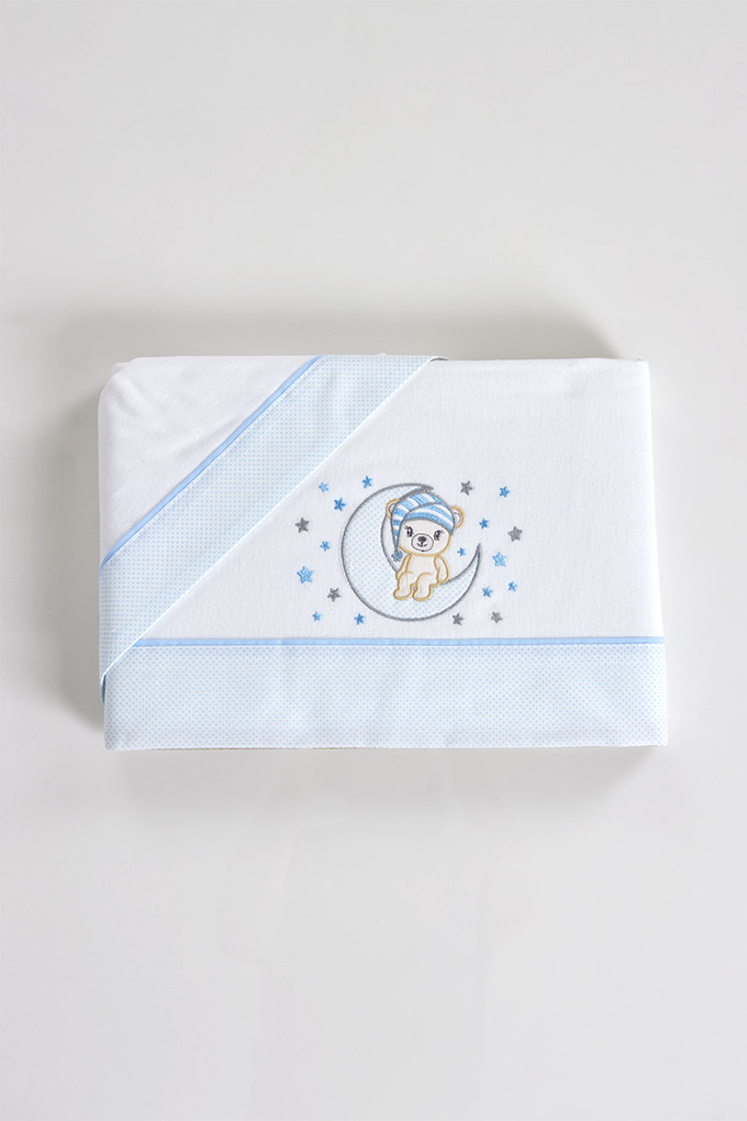Bear in the Moon Flannel Embroidered Baby Sheets Set