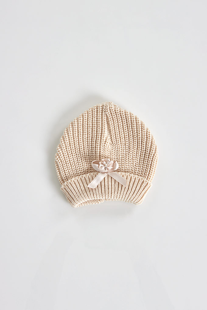 Knitted Baby Beanie w/ Ribbon