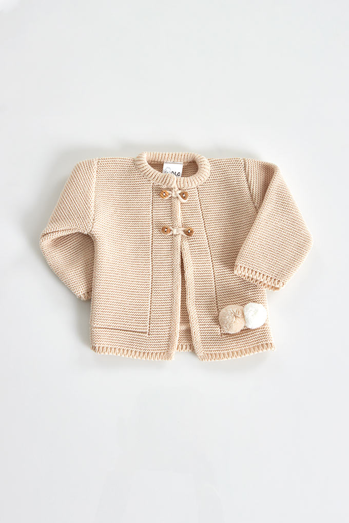 Knitted Baby Jacket w/ Pompons